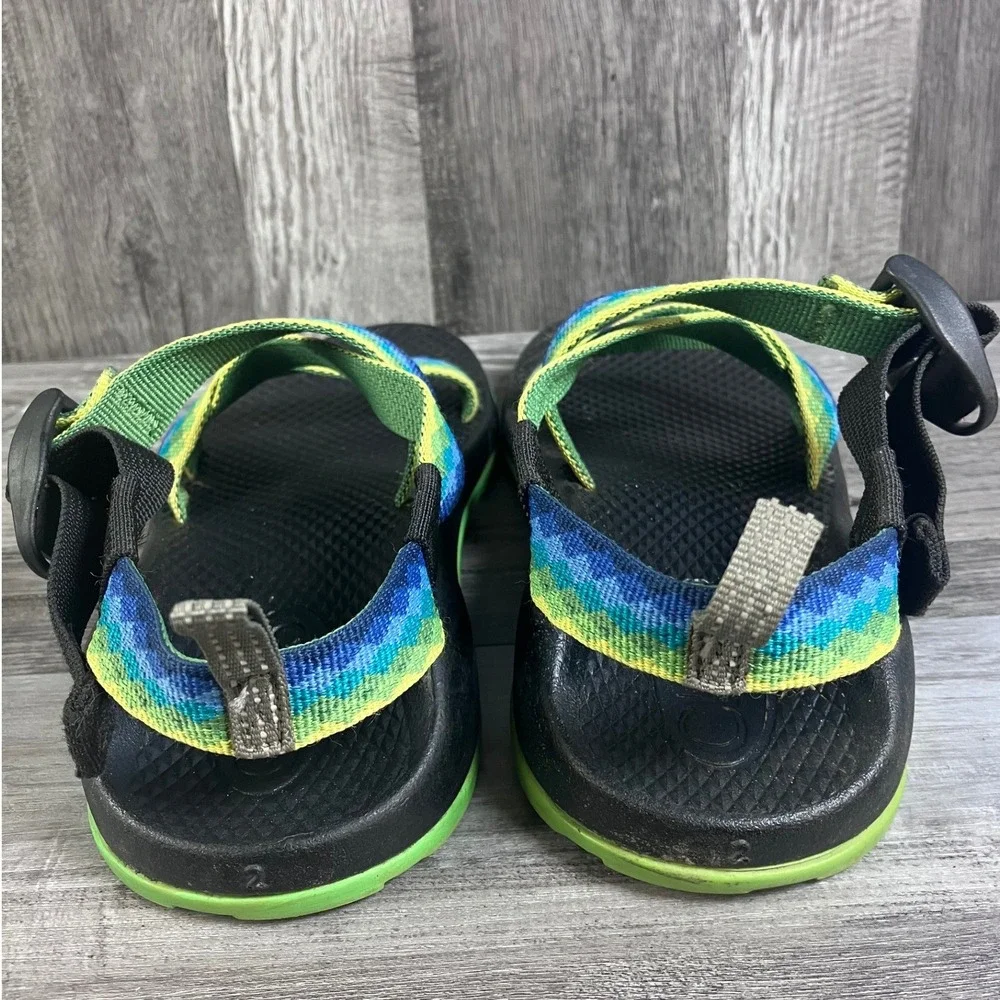 Chaco Z/1 Ecotread Kids Size 2 Blue Green Geometric Strappy Sport Sandals